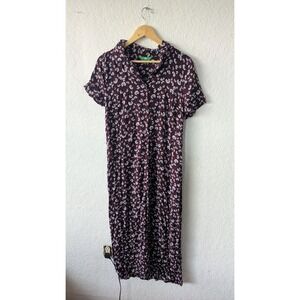 Dip Burgundy Floral Print Maxi Dress Short Sleeve Size 8 Casual